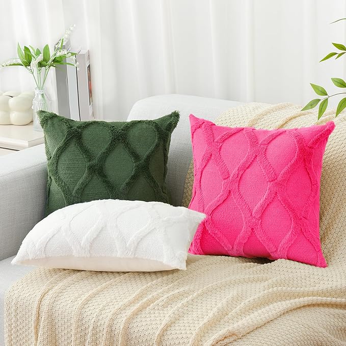 decorUhome Throw Pillow Covers 26x26 Inch Set of 2, Soft Plush Faux Fur Wool Hot Pink Couch Pillow Covers, Decorative Neutral Pillow Cases for Bed Sofa Living Room Home Decor