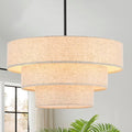 19.7" Black Drum Chandelier 4-Light Vintage Modern Chandelier Light Fixture with Linen Shade Retro Farmhouse Drum Chandeliers for Dining Room, Kitchen Island, Foyer, Entryway Bedroom