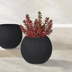 16 Inch Handmade Concrete Outdoor Planter - Classic Striped Design | Fiberglass & Composite Material | Durable for Commercial & Home Decor