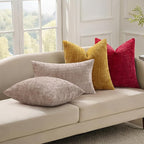 decorUhome Christmas Red Chenille Throw Pillow Covers 20x20 Set of 2 Thick Textured Slubby Couch Pillow Covers Farmhouse Accent Modern Neutral Decorative Pillow Cases for Bed Sofa Living Room