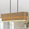 37.5 Inch Farmhouse Kitchen Island Lighting 4-Light Rectangle Dining Room Light Fixture Large Linear Chandelier with Wood Grain Finish for Dining Room Kitchen Bar Pool Table