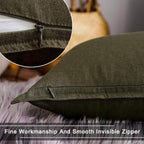 Jeanerlor 18"x18" Solid Cotton Linen Decoration Green Throw Pillow Case with Zipper Cushion Case Pillow Cover Decorative Pillowcase for Chair/Bed/Couch, (45 x 45cm),2 Packs, Olive Green
