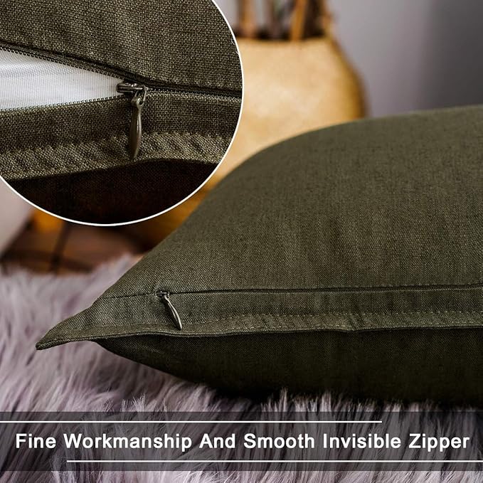 Jeanerlor Natural Cotton Linen Soft Soild Decorative Square Throw Pillow Covers Set Cushion Case for Sofa Bedroom Car24 x 24 Inch 60 x 60cm,Olive Green