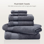 BIOWEAVES 100% Organic Cotton 700 GSM Plush 6-Piece Towel Set GOTS Certified, 2 Bath Towels, 2 Hand Towels & 2 Washcloths - Charcoal