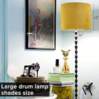 GO&SO Set of 2 Large Drum Yellow Velvet Lamp Shade -16" Top x 16" Bottom x 12" High(Spider) Modern Lamp Shades For Table Lamps & Bedside Lamp Replacement Lampshade, Hand Crafted, Required Assembly