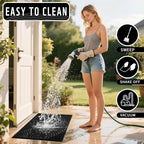 Yimobra Doormat Outdoor Entrance 29.5x17, All-Weather Waterproof Art Line Outdoor Mats for Front Door, Heavy Duty Non-Slip Welcome Matt for Garage Patio Proch Entryway Indoor, Black