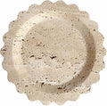 Travertine Marble Tray Round Scalloped Tray Small Serving Platter for Counter, Bathroom, Kitchen, Nightstand, Jewelry Ring Dish Holder (Beige Travertine)