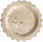 Travertine Marble Tray Round Scalloped Tray Small Serving Platter for Counter, Bathroom, Kitchen, Nightstand, Jewelry Ring Dish Holder (Beige Travertine)