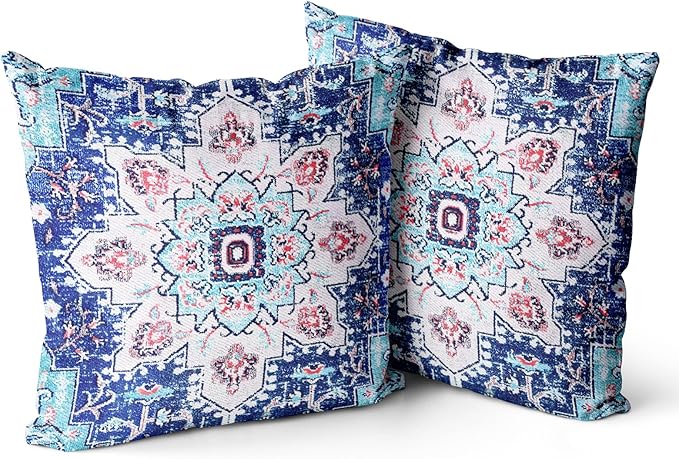 Snycler Ethnic Pattern Blue Boho Pillow Cover 18x18 Inch Set of 2 Southwest Farmhouse Double Sided Pillow Cover Home Decor Cotton Throw Soft Pillow Case Cushion Cover for Sofa Couch