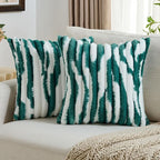 FUTEI Green Decorative Throw Pillow Covers 16x16 Inch Set of 2, Soft Tie-Dye Faux Rabbit Fur Striped Texture Cushion Case, Modern Home Decor for Couch Bed Living Room
