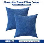 MIULEE Pack of 2 Couch Throw Pillow Covers 18x18 Inch Soft Royal Blue Chenille Pillow Covers for Sofa Living Room Solid Dyed Pillow Cases