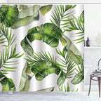 Tropical Leaves Shower Curtain Green Palm Banana Leaf Plant Botanical Shower Curtains for Bathroom Waterproof Polyester Fabric Bathroom Curtain 72 x 72 Inch with 12 Hooks