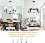 5-Light Modern Black Chandelier with Clear Glass Shades, E26 Base Farmhouse Pendant Light Fixture, Adjustable Swivel Heads Ceiling Lighting, Industrial Chandelier for Dining Room Kitchen Hallway