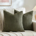 Fancy Homi Set of 2 Olive Green Decorative Throw Pillow Covers 16x16 Inch for Couch Bed Chair, Aesthetic Rustic Boho Room Decor, Soft Fuzzy Double Sided Thick Corduroy Cute Textured Cushion Case 40cm