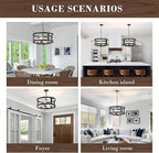 4-Light Farmhouse Chandelier, 20" Black Light Fixture with Glass Shade Modern Drum Lighting Fixtures Ceiling Pendant Lamp for Dining Room Kitchen Island Entrance Foyer Living Room Bedroom