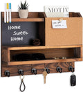 Key Holder for Wall Mount with Mail Organizer, Farmhouse Key Holder for Wall with Shelf, Chalkboard&Corkboard, Entryway Organizer 11 Metal Hooks, Decorative Natural Pine Wood, 14.6*11.1*3.3”, B-Brown