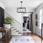 Black Chandelier, Dining Room Light Fixture Geometric Metal Modern Industrial Chandelier Lighting for Farmhouse Living Room Entryway Kitchen (E12 Bulbs Not Included, 6 Light, Black Gold)