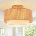 SineRise 12'' Rattan Flush Mount Ceiling Light Fixture,2-Tier Drum Hand-Woven Boho Flush Mount Ceiling Light,Farmhouse Light Fixture for Living Room,Kitchen,Bedroom Foyer Entryway ect.