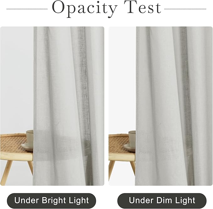 KGORGE Semi Sheer Shower Curtain for Bathroom - Linen Blend Fabric Lightweight Waterproof Privacy Assured Button Hole Shower Curtains for Bathtub, Grey, 72 x 72 inches Long, Hooks Included