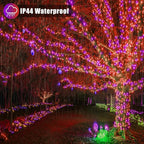 Vivideal 300 LED Halloween Lights Outdoor, 100ft Halloween String Lights Indoor Clear Wire 8 Modes Waterproof Plug in Christmas Light for Tree Party Garden Decorations, Purple&Orange