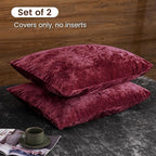 PHF Truly Velvet Pillowcases King Size, No Insert, 2 Pack Ultra Soft Breathable Pillow Shams Covers with Envelope Closure, 20" X 36" Luxury Cozy Warm Fuzzy Flannel, Wine Red