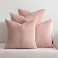 MIULEE Boho Farmhouse Throw Pillow Covers 18x18 Inch Set of 4 Mordern Nordic Cushion Covers Soft Corduroy Home Decor for Couch Bed Sofa Living Room Pink