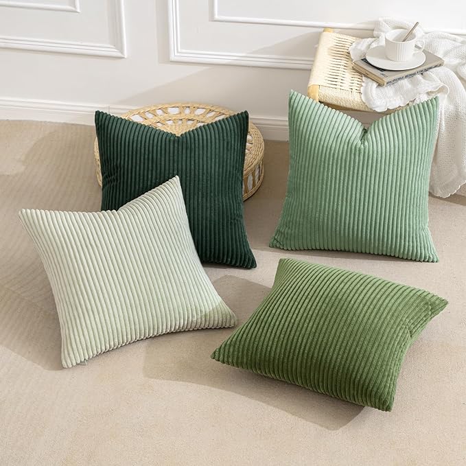MIULEE Boho Farmhouse Sage Green Throw Pillow Covers 20x20 Inch Set of 4 Mordern Nordic Cushion Covers Soft Corduroy Christmas Home Decor for Couch Bed Sofa Living Room Forest Green