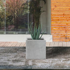 Kante 12 Inch Square Concrete Planter for Outdoor Indoor Home Patio Garden, Large Plant Pot with Drainage Hole and Rubber Plug, Natural Concrete
