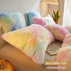 XeGe Rainbow Faux Fur Fluffy Throw Pillow Cases, Plush Shaggy Soft Furry Pillowcases, Tie Dye Velvet Fuzzy Decorative Pillow Covers for Bed Couch Teen Girl Zipper Closure, Set of 2(Standard, Rainbow)