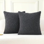 FUTEI Charcoal Throw Pillow Covers 20x20 Inch Set of 2,Furry Faux Fur Teddy Boucle Textured Cushion Covers,Soft Fluffy Decorative Pillow Case,Home Decor for Couch Bed Living Room Office Car