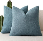 Foindtower Set of 2, Decorative Textured Boucle Throw Pillow Covers Accent Solid Pillow Cases Neutral Cozy Couch Cushion Case for Chair Sofa Bedroom Living Room Home Decor 26x26 Inch Misty Blue