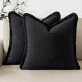 Woaboy Decorative Linen Fringe Throw Pillow Covers Boho Farmhouse Soft Cushion Covers Accent Pillowcases with Tassels for Living Room Couch Sofa Bed Chair,20x20 Inch Set of 2,Black