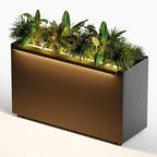 GSK 30" L Black LED Metal Planter Rectangle Flower Box Light Strips ×2 Galvanized Trough Indoor Rectangular Outdoor Patio Terrace Balcony Garden Plant with Drainage Holes & Insert