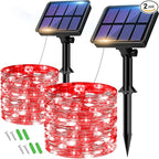 2 Pack Solar String Lights Outdoor - 160LED 66FT Solar Fairy Lights Waterproof 8 Modes, Copper Wire Solar Powered Twinkle Lights for Outside Tree Garden Christmas Wedding Party Decor, Red