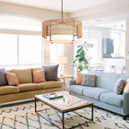 6-Light Large Rattan Chandelier, 25.6" Boho Pendant Light with Fabric Shade, Farmhouse Ceiling Light Fixture Chandelier for Dining Room, Living Room, Bedroom, Kitchen Island, Foyer, Hallway