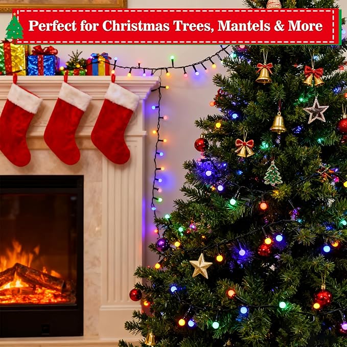 33FT 500 LED Christmas Lights Plug-in, Mini Globe Lights Outdoor Indoor with 8 Modes for Bedroom Party Wedding Garden Christmas Tree Deco(Multicolor)