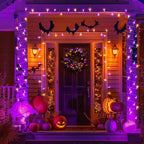 400 LED Halloween String Lights Outdoor, 131 FT Halloween Lights Outdoor Clear Wire with 8 Modes, Plug in Waterproof Christmas Light for Tree Party Christmas Thanksgiving Decorations, Purple&Orange