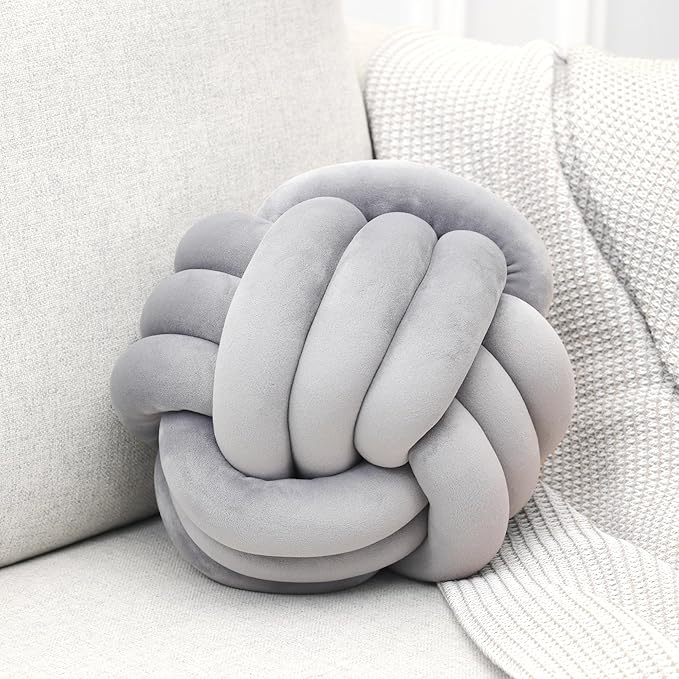 Petrella Knot Pillows Ball Round Throw Pillows Home Decor Cushion Decorative Aesthetic Throw Pillows，Light Gray 11inch