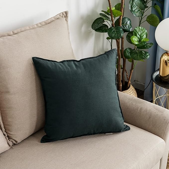 Jeanerlor Solid Cotton Linen Decoration 18"x18" Throw Pillow Cushion Case Special Pillow Cover Delicate Decorative Pillowcase for Couch/Bed/Chair,(45 x 45cm), Dark Green