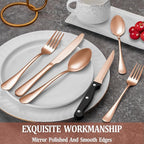 48 Pcs Rose Gold Silverware Set with Steak Knives Service for 8,Stainless Steel Flatware Set,Mirror Polished Cutlery Utensil Set, Kitchen Eating Tableware,Include Fork Knife Spoon Set,Dishwasher Safe