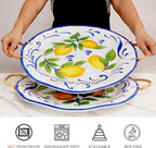 TP 19" Large Serving Tray with Rattan Handle, Melamine Round Serving Platters, Decorative Trays for Kitchen, Parties, Entertaining, Set of 2