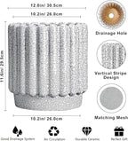 Ceramic Planter for Indoor Plants - 12 Inch Plant Pot Indoor with Drainage Hole, Large Ceramic Flower Pots Outdoor, Fluted Round Planter, Home Decor, Gardening Gifts, Black and White