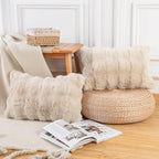 MADIZZ Pack of 2 Thick Plush Wool Throw Pillow Covers 12x20 Inch Beige Soft Neutral Decorative Throw Pillows Accent Boho Cushion Covers for Couch Sofa Bedroom Pillow Shell