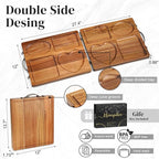 Double Side Acacia Wood Serving Tray, Serving Platters and Trays, Charcuterie Boards Wooden Tray with Vintage Metal Handles, Wooden Cutting Boards for Kitchen, Trays for Serving Food Serving Platter
