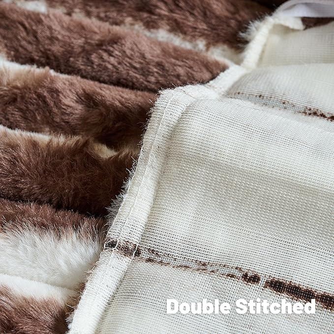 FUTEI Dark Coffee Decorative Throw Pillow Covers 12x20 Inch Set of 2, Soft Tie-Dye Faux Rabbit Fur Striped Texture Pillow Case, Modern Home Decor for Couch Bed Living Room