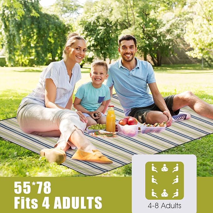 G GOOD GAIN Waterproof Picnic Blanket Portable with Carry Strap for Beach Mat or Family Outdoor Camping Party（Chartreuse）