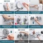 TAILI Corner-adaptive Suction Cup Shower Caddy 2 Pack, Stainless Steel Rustproof Corner Shower Shelves, Drill-Free Wall Mounted Baskets, Large Capacity, Removable Suction Cup Bathroom Organizer, Gray