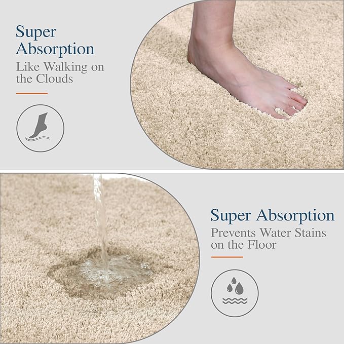 Walensee Bath Rug Non Slip Bathroom Mat (20 x 32, Beige) Water Absorbent Soft Shaggy Bathroom Rug Machine Washable Bath Mat Thick Plush Shower Mat