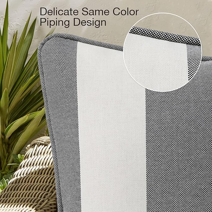 Decorative Outdoor Water Repellent Throw Pillows with Inserts, Set of 4, 20" x20" Pillows for Patio, Backyard, Bed, Couch, and Patio Furniture, Gray Stripe