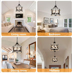 4-Light Farmhouse Chandelier, 12.5 Inch Rustic Black and Vintage Wood Finish Chandeliers for Dining Room Light Fixture, Adjustable Height Hanging Light for Kitchen Island, Entryway, Indoor